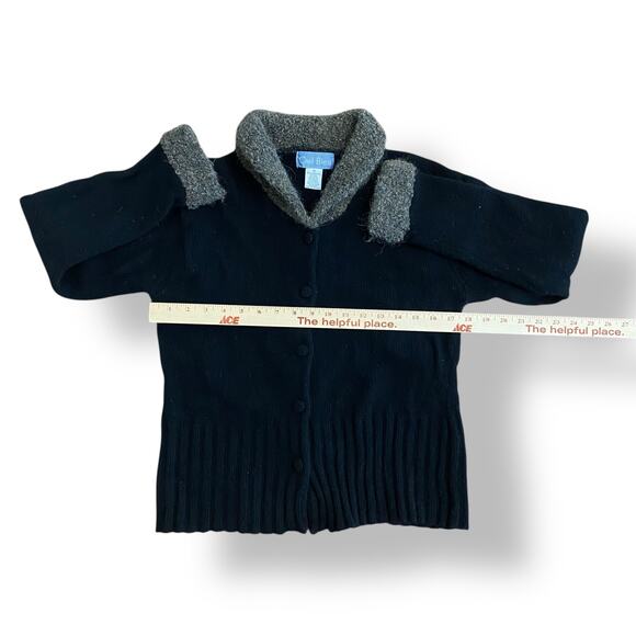 Ciel Bleu Collared Button Up Wool Cardigan‎ Womens Size M Black Brown - Picture 4 of 6